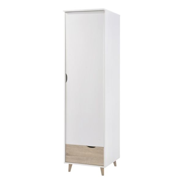 Stockholm 1 Door Wardrobe - Particle Board - L58 x W50 x H190 cm - Oak/White