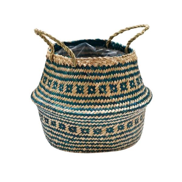 Seagrass Tribal Lined Medium Basket - Seagrass - L35 x W35 x H30 cm - Teal