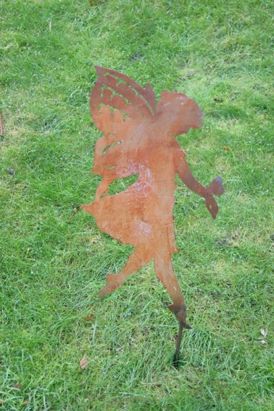 Large Fairy on Stake - Garden Ornament - Solid Steel - L28 x W21.6 x H40.6 cm - Bare Metal/Ready to Rust