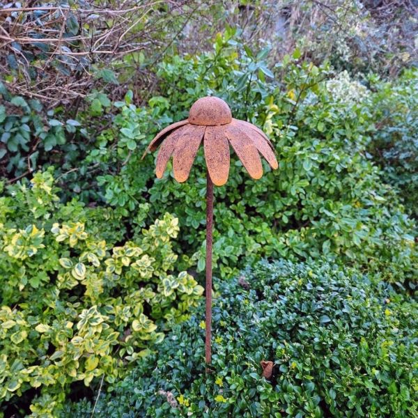 2 Feet Cone Flower Plant Pin (Pack of 3) - Bare Metal/Ready to Rust