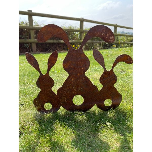 3 Bunnies on Spike - Bare Metal/Ready to Rust - L23 x W15 x H25.5 cm