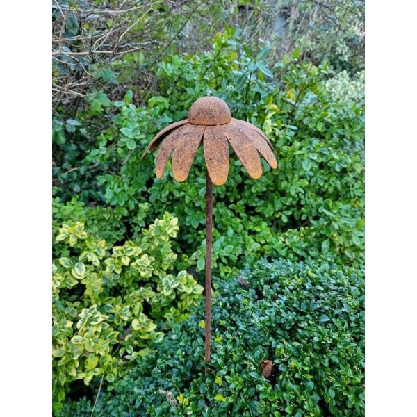 5 Feet Cone Flower Plant Pin Garden Art (Pack of 3) - Bare Metal/Ready to Rust