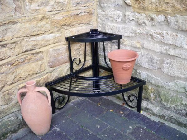 2 Tier Corner Stand - Decorative Garden Shelf - Solid Steel - L43.1 x W82.5 x H50.8 cm