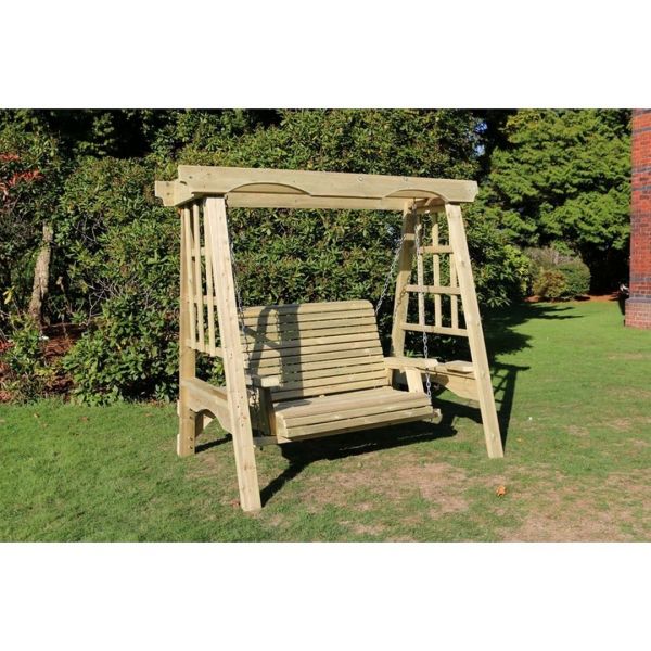 The Cottage Wooden Garden Swing - Sits 2 - L125 x W180 x H185 cm - Minimal Assembly Required - Set of Waterproof Cushions Included