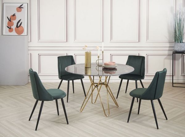 Round Marble Dining Table with Gold Hairpin Style Leg L120 x