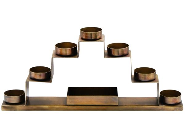 Tealight Candle Holder with Decor Box - Mild Steel - L5 x W35.5 x H16.5 cm - Brass