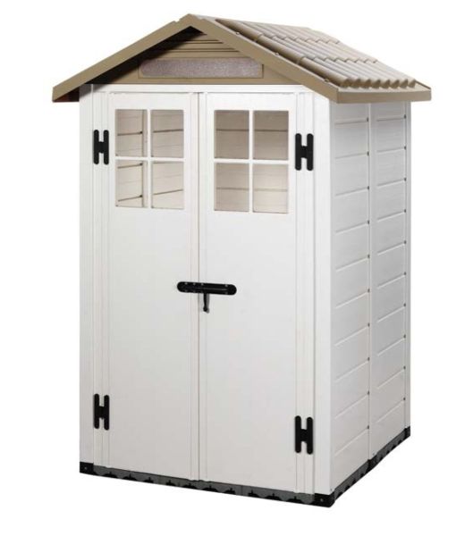 Tuscany Evo 4 x 4 Feet 100 Apex Plastic Shed Double Door with Two Pre Glazed Plastic Windows