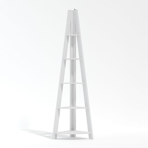 Tiva Corner Ladder Shelving - MDF - L38.6 x W38.6 x H175.4 cm - White