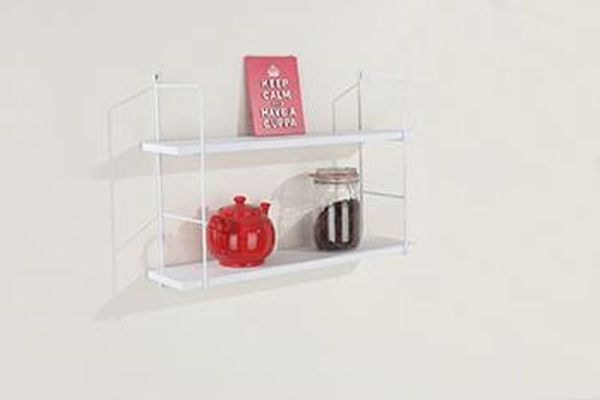 Twin Wall Shelf Kit with Wire Uprights & White Effect Shelf - W60 x D16 x H44 cm