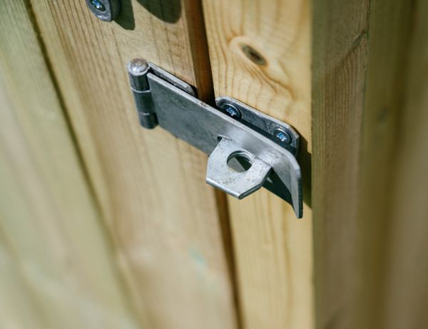 Not sold individually - Optional Extra - Safety Hasp and Staple - Each - H7.6 cm - Galvanised - Only available to order with a garden/bin store