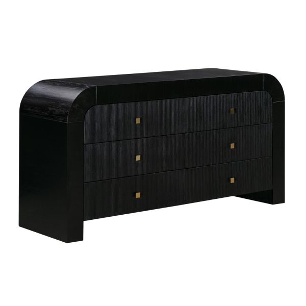 Hump 6 Drawer Dresser - MDF/Metal/Veneer/Wood - L48.3 x W157.5 x H81.3 cm - Black
