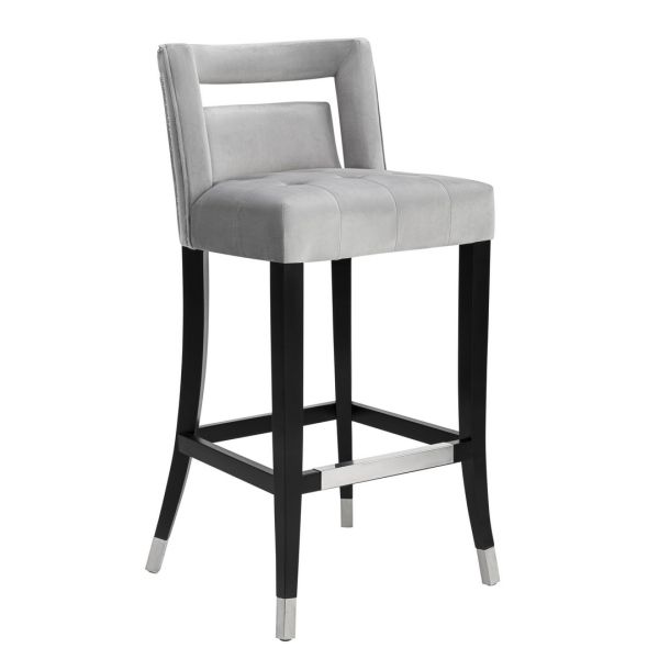 Hart Bar Stool - Plywood/Rubberwood/Stainless Steel/Velvet - L49.5 x W49.8 x H97.5 cm - Grey