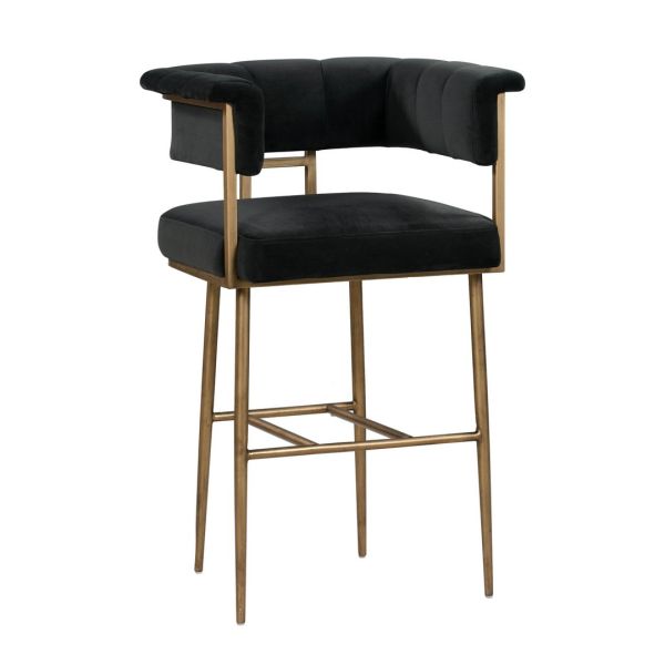 Astrid Bar Stool - Iron/Velvet/Wood - L55.1 x W66.8 x H102.9 cm - Grey