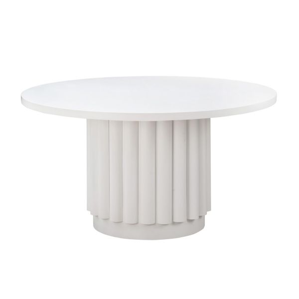 Kali 55 Inch Round Dining Table - Acacia/MDF Veneer/Metal - L140 x W140 x H76.2 cm - White
