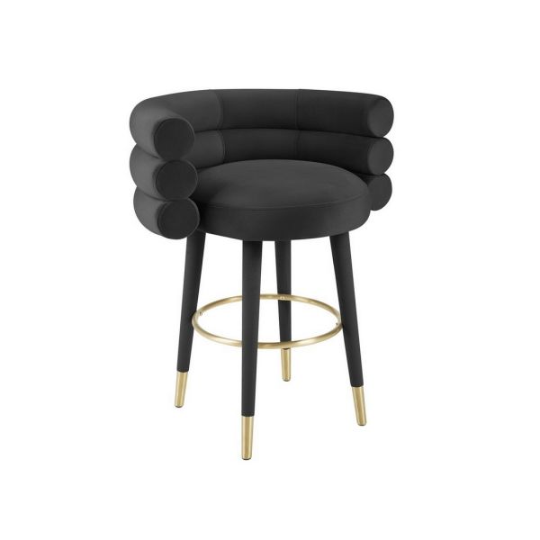 Betty Counter Stool - Stainless Steel/Velvet/Wood - L57.9 x W68.8 x H82.8 cm - Black
