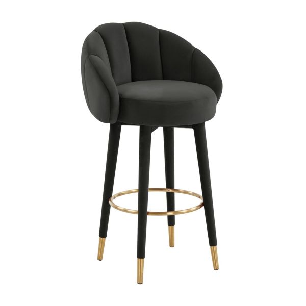 Myla Swivel Bar Stool - Velvet - L57.1 x W58.4 x H100.6 cm - Black