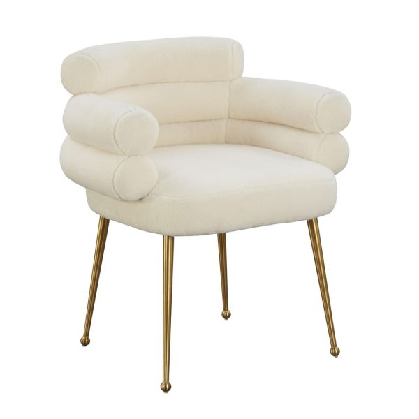 Dente Dining Chair - Faux Sheepskin/Wood - L57.1 x W64 x H73.7 cm - Cream