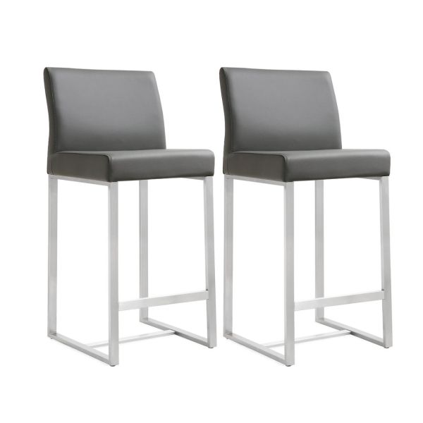 Denmark Counter Stool - Set of 2 - Stainless Steel - L47 x W40.6 x H94 cm - Grey