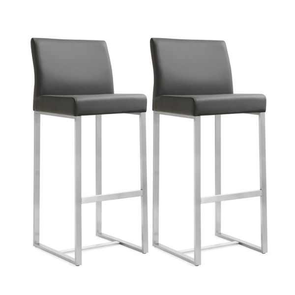 Denmark Barstool - Set of 2 - Stainless Steel - L47 x W40.6 x H104.9 cm - Grey