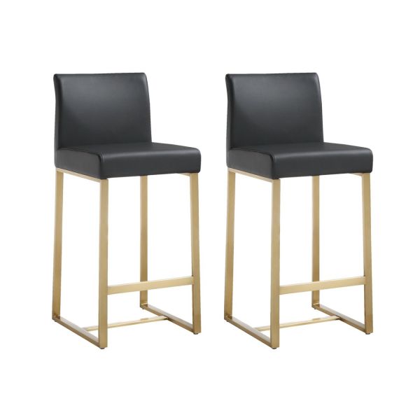 Denmark Counter Stool - Set of 2 - Stainless Steel - L47 x W40.6 x H94 cm - Black/Gold