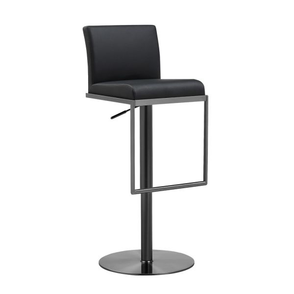 Amalfi Performance Stool - Stainless Steel/Vegan Leather - L44.5 x W38.1 x H101.9 cm - Black