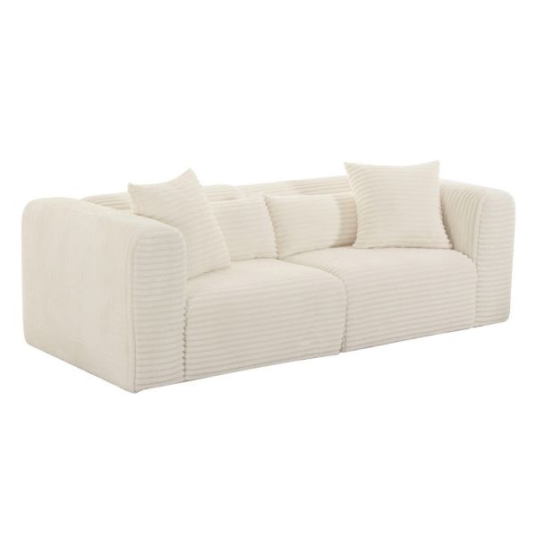 Tarra Fluffy Oversized Modular Loveseat - Corduroy Fabric/Wood - L99.1 x W218.4 x H68.1 cm - Cream