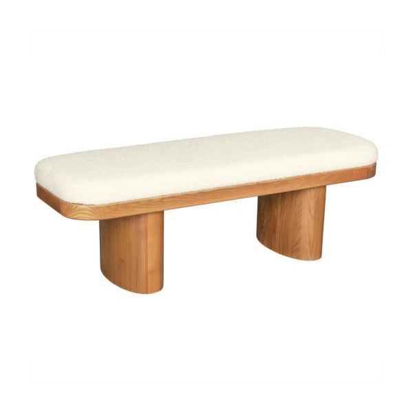 Ollie Bench - Ash Wood/Boucle Polyester - L41.9 x W121.9 x H40.6 cm - Brown/White
