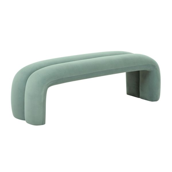 Leigh Channeled Bench - Velvet/Wood - L43.2 x W142.2 x H47.5 cm - Green