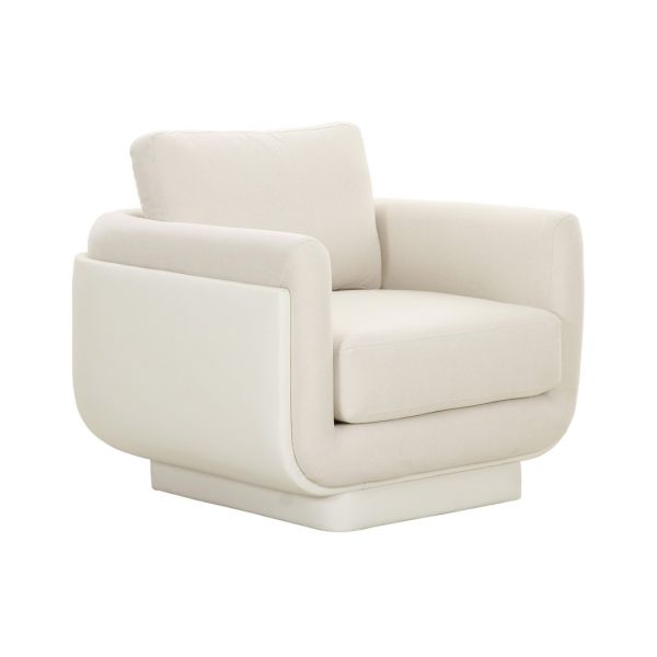 Rhonnie Monotone Armchair - Linen/Vegan Leather/Wood - L89.9 x W90.2 x H78.7 cm - Cream