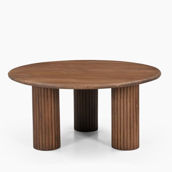 Konrad Ribbed Coffee Table - Mango Wood - L85 x W85 x H40 cm - Walnut