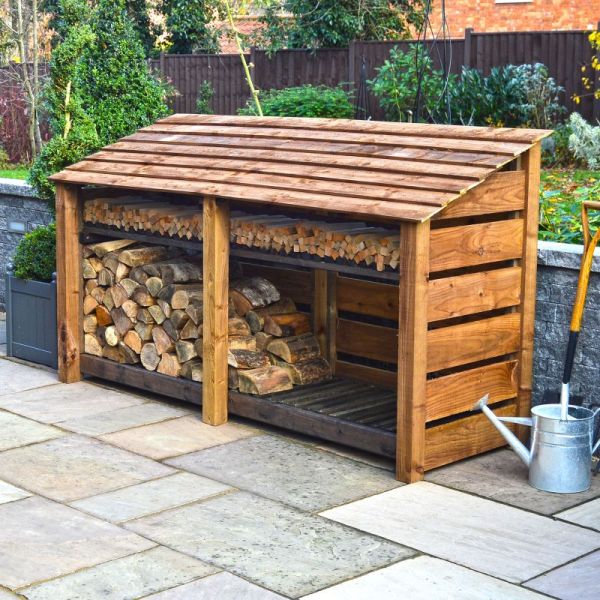 Normanton 4ft Log Store with Kindling Shelf - L80 x W230 x H128 cm - Rustic Brown