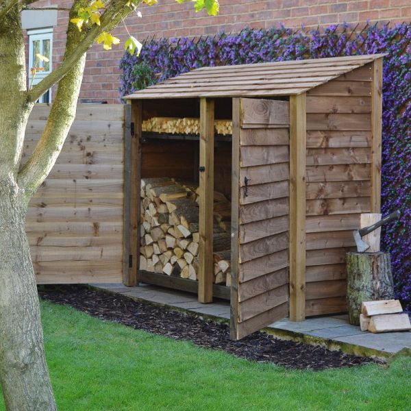 Normanton 6ft Log Store with Doors and Kindling Shelf - L80 x W230 x H181 cm - Rustic Brown