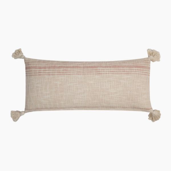 Zain Slub Striped Cushion - Feather Filler - L30 x W70 x H1 cm - Coral/Off White