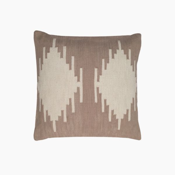 Nomadica Ikat Cotton Cushion - Feather Filler - L50 x W50 x H1 cm - Beige/Off White