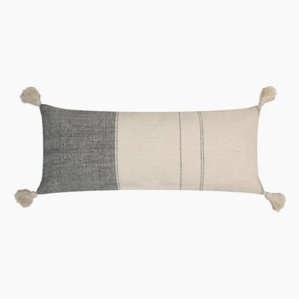 Stefan Cotton Cushion - Feather Filler - L30 x W70 x H1 cm - Off White/Grey