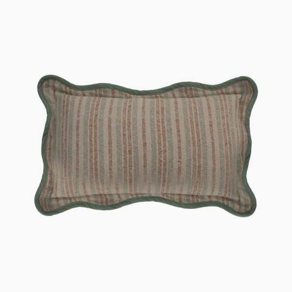 Dahlia Cushion - Feather Filler - L30 x W50 x H1 cm - Green/Off White/Coral