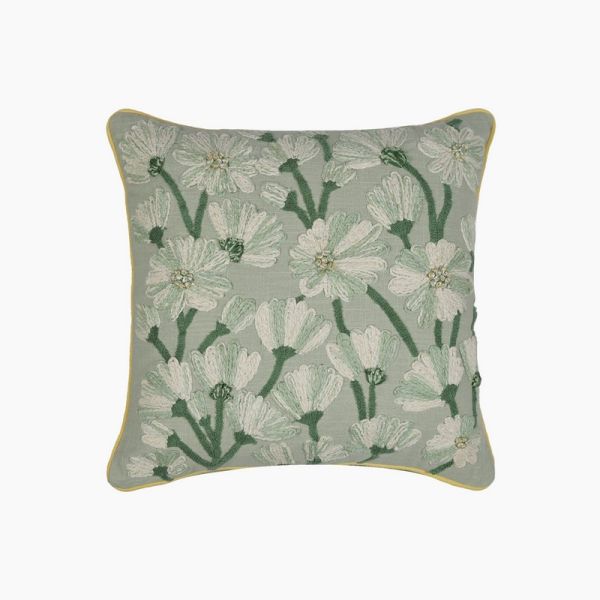 Georgia Floral Cushion - Feather Filler - L45 x W45 x H1 cm - Sage Green/White