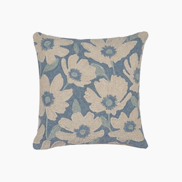 Blake Floral Cushion - Feather Filler - L50 x W50 x H1 cm - Blue/Off White