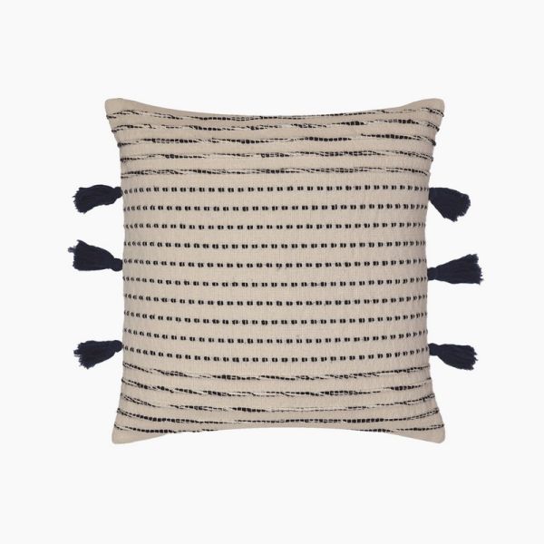Freya Striped Cushion - Feather Filler - L50 x W50 x H1 cm - Indigo/White