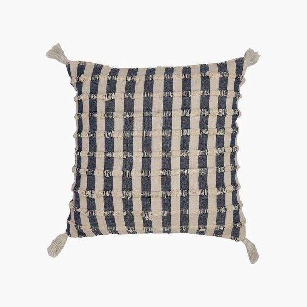Freya Indigo Cushion - Feather Filler - L50 x W50 x H1 cm - Indigo/White