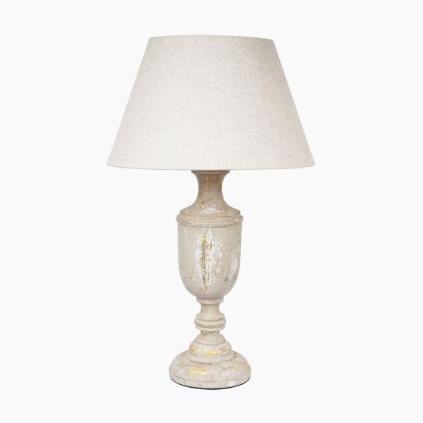 Clisha Table Lamp - Mango Wood/Linen - L40 x W40 x H68 cm - Distress Beige/Ivory