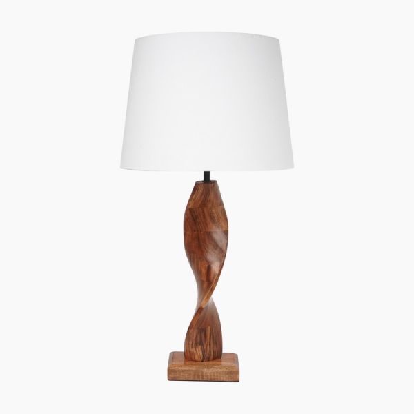 Imogen Table Lamp - Acacia Wood - L36 x W36 x H71 cm - Brown/Ivory