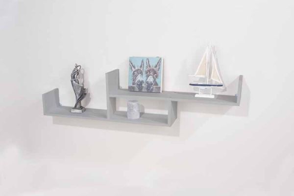 Floating Two Tier Wall Shelf - W115 x D17 x H26.5 cm - Light Grey