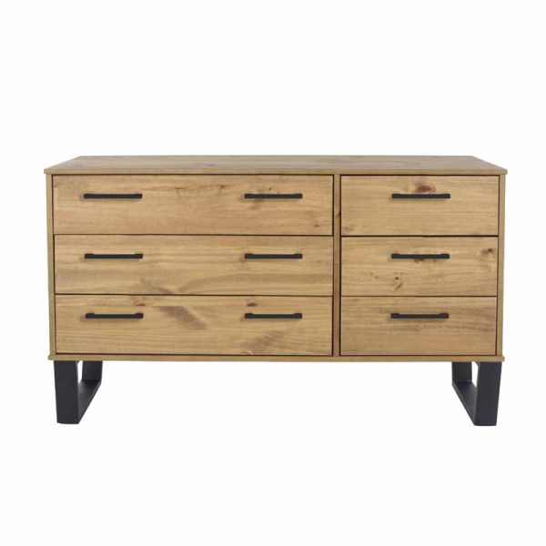 3+3 Drawer Wide Chest of Drawers Antique Wax Finish
