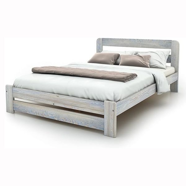 Double Size Bed - Wood - L197 x W146 x H80 cm - Grey Washed Finish