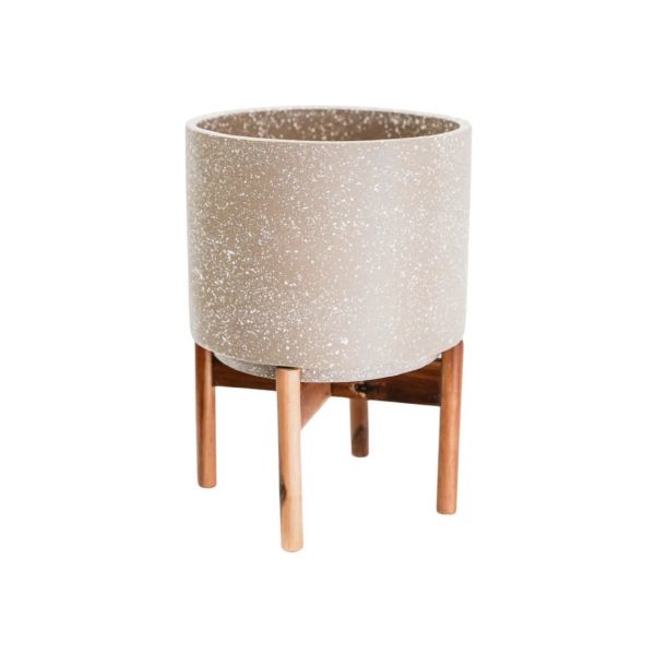 Valetta Speckled Planter with Stand - L28 x W28 x H37 cm - Ivory
