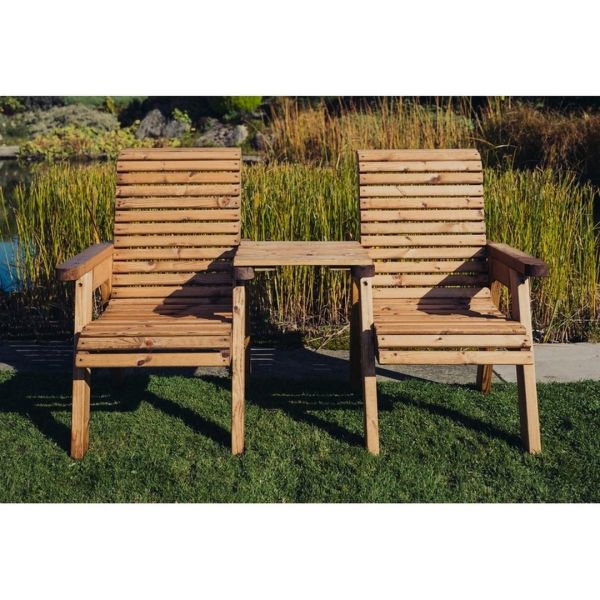 Valley Love Seat Square - Timber - L73 x W170 x H95 cm - Flat Pack - Partially Assembled - Set of Waterproof Cushions Included