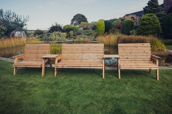 Valley 7 Seat Set 1X3B 2 X 2B Straight Tray - Timber - L100 x W380 x H95 cm - Garden Furniture - Fully Assembled