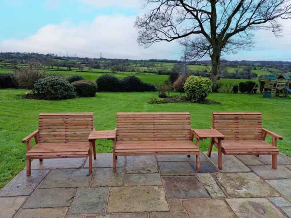 Valley 7 Seat Set 1X3B 2 X 2B Straight Tray - Timber - L100 x W380 x H95 cm - Garden Furniture - Fully Assembled