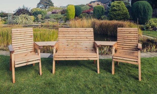 Valley 4 Seat Set 1X2B 2XC Angled Tray - Timber - L100 x W310 x H95 cm - Garden Furniture - Fully Assembled